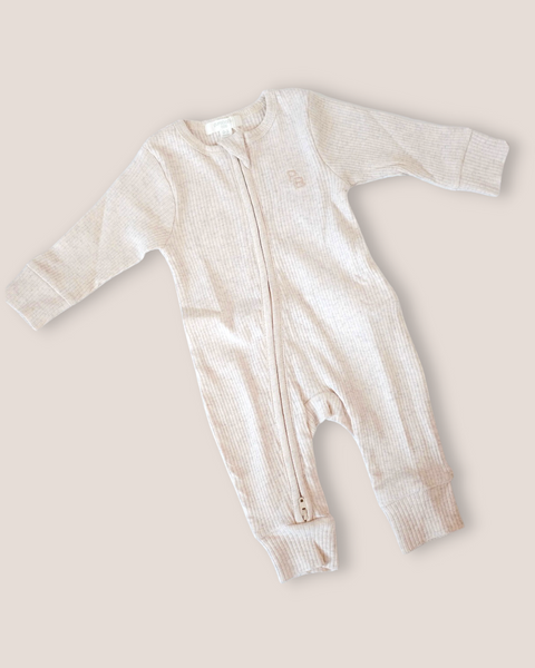 colour:wheat | Wheat colour long sleeve zip baby romper
