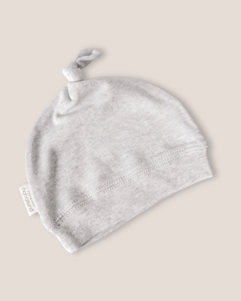 colour:wheat | Grey knotted beanie hat for newborn