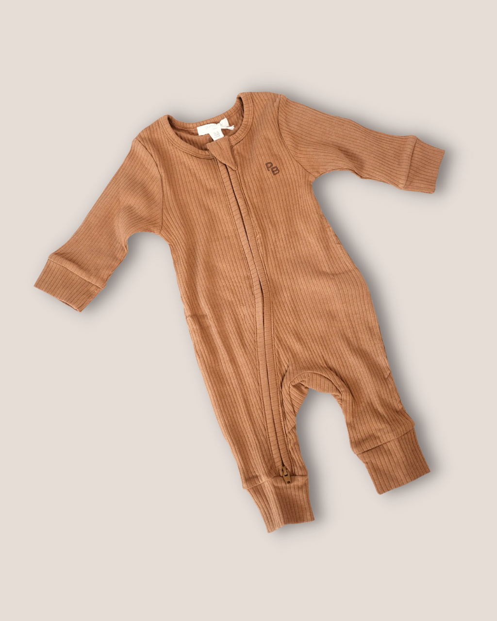 colour:chocolate | Chocolate brown long sleeve zip baby romper