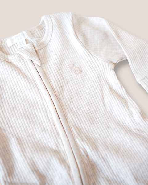 colour:wheat | Wheat colour short sleeve ribbed zip baby romper