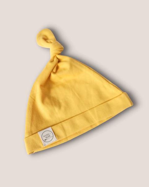 colour:golden | Golden yellow knotted beanie hat for newborn