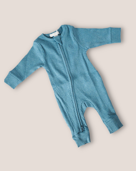 colour:lake-blue | Lake blue long sleeve zip baby romper