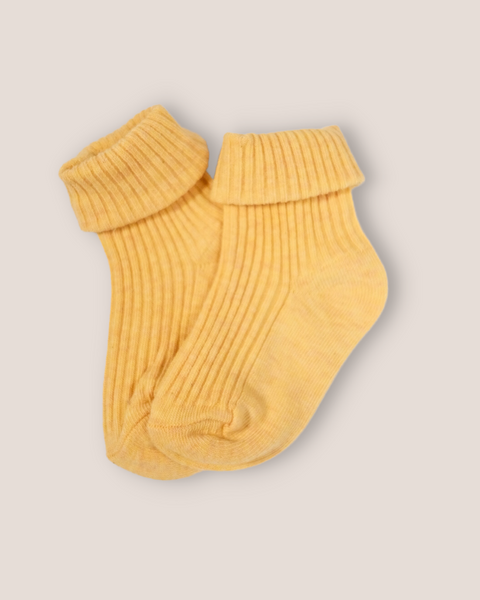 colour:golden | Golden yellow ribbed newborn baby socks