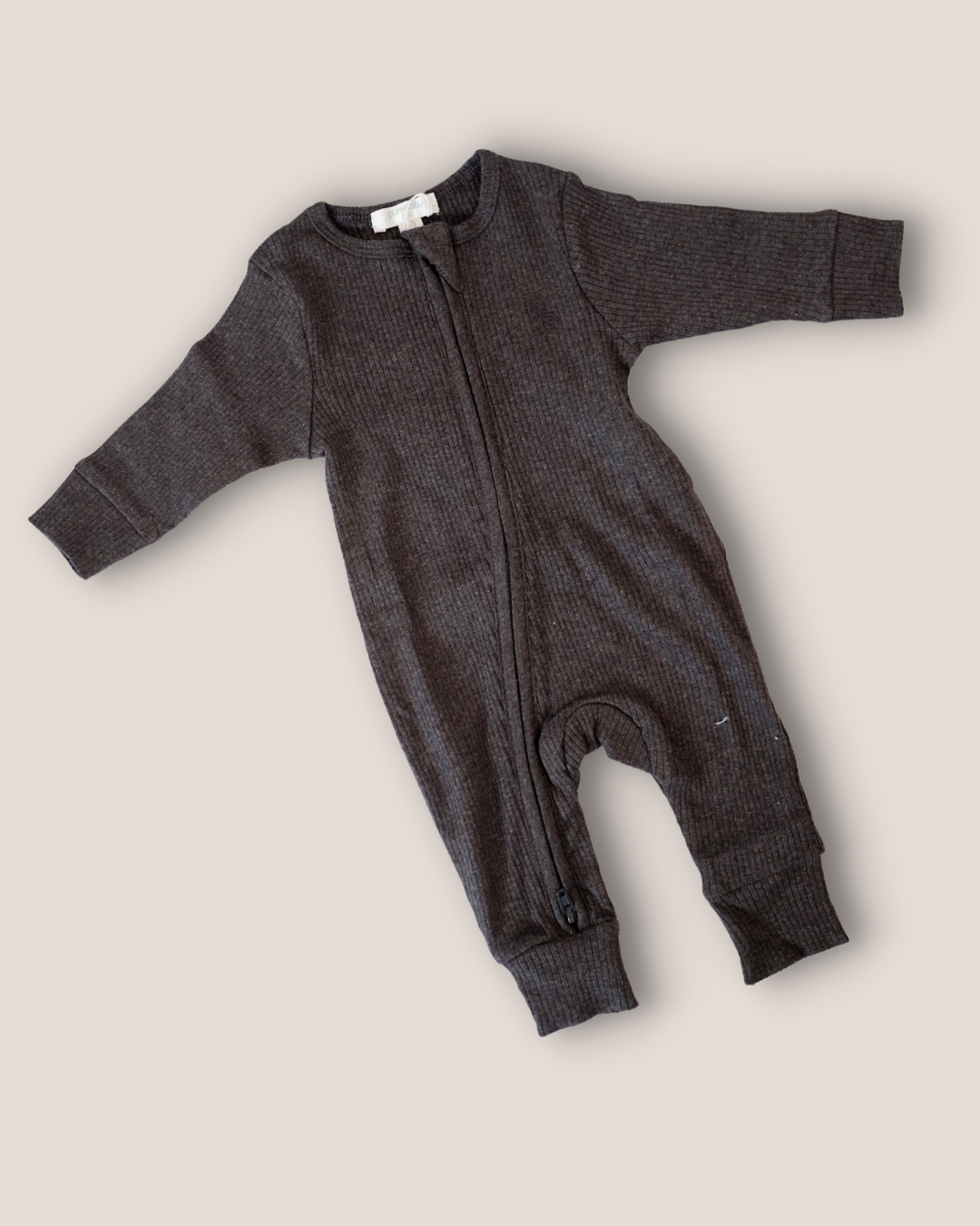 colour:charcoal | Charcoal long sleeve zip baby romper