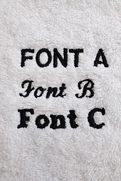 colour:shared | Embroidery font style options for personalised baby blanket - Font A block, Font B script and Font C bold script