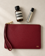 Red personalised leather clutch with gold initials – JzWrites Co