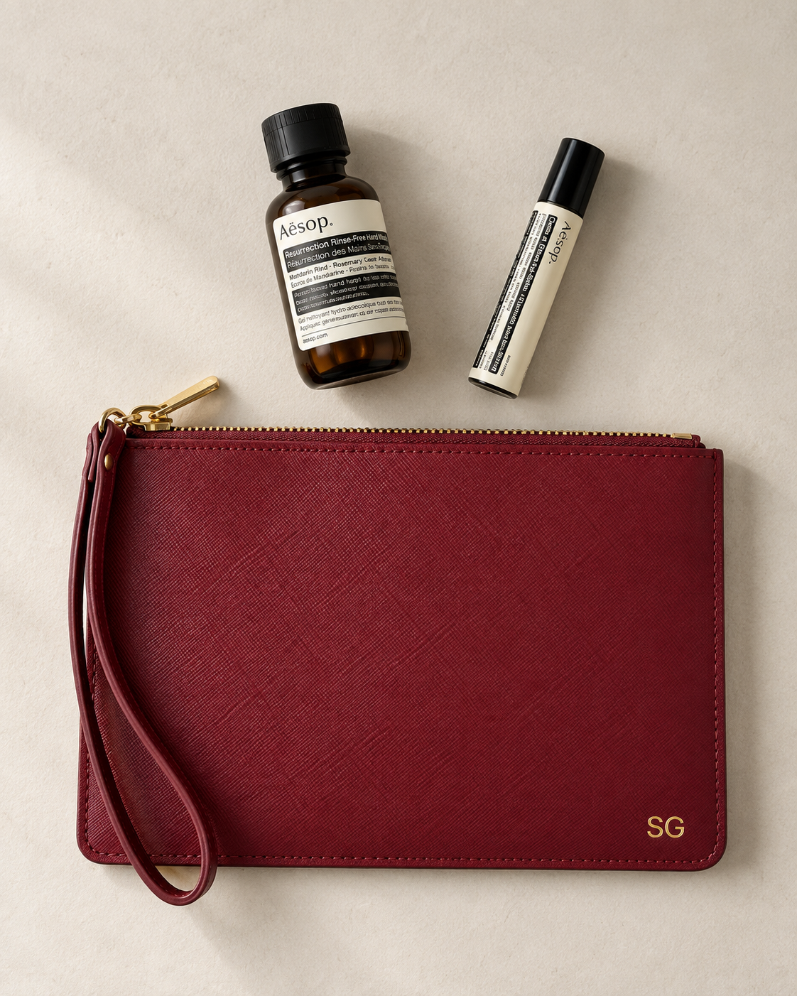 Red personalised leather clutch with gold initials – JzWrites Co
