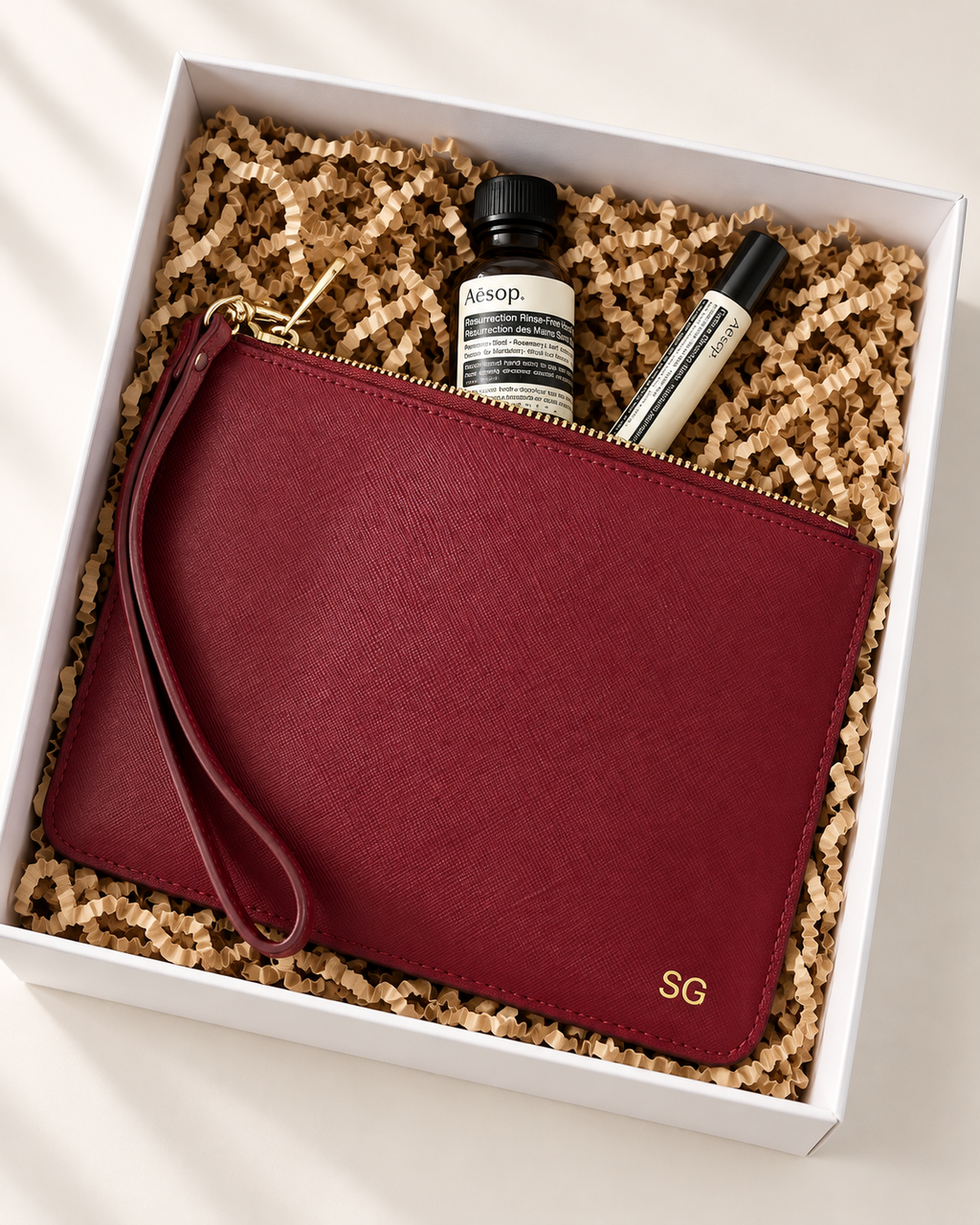 Personalised red leather clutch bag – bridal party gift