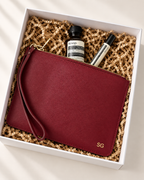 Personalised red leather clutch bag – bridal party gift