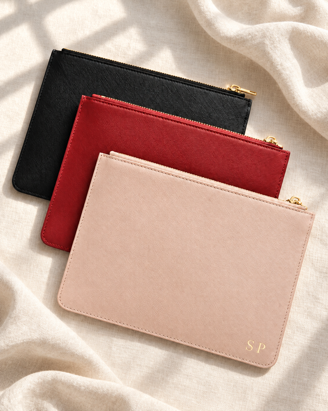 Personalised leather clutch with gold foil initials – bridesmaid gift Australia