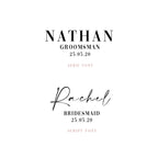 Coat hanger font style options showing Serif font with name Nathan Groomsman and Script font with name Rachel Bridesmaid – personalised wedding hanger Australia