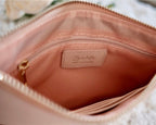 Interior of personalised leather clutch showing JzwritesCo brand label inside – quality leather bridesmaid gift Australia